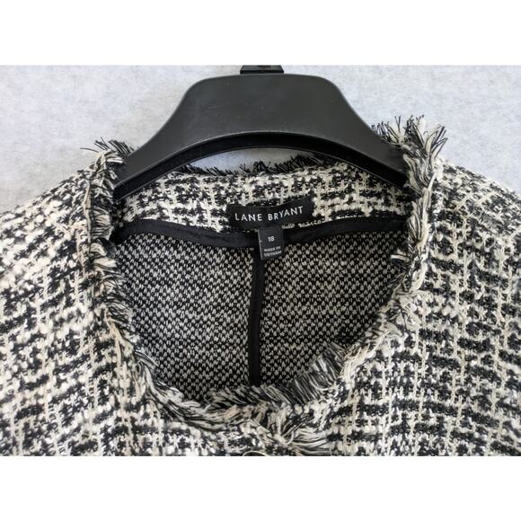 Lane Bryant Tweed Blazer Women's Size 18 Blackβ White Pattern Trim Buttoned Down - Picture 4 of 11